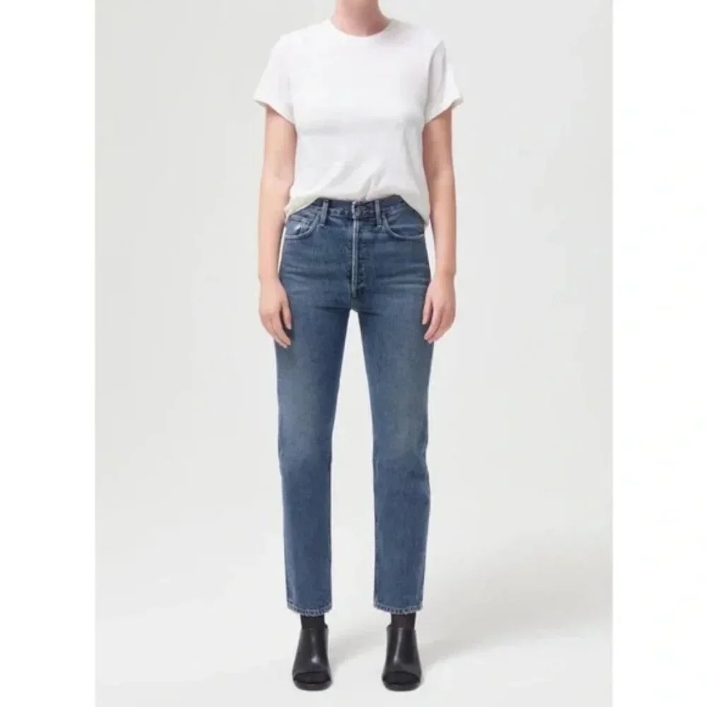 AGOLDE Pinch Waist High Rise Straight Jeans Size 24 Distressed Denim - Picture 1 of 5